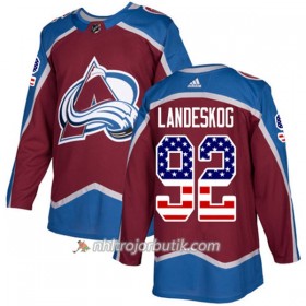Män Ishockey Colorado Avalanche Tröja Gabriel Landeskog 92 Adidas 2017-2018 Burgundy Röd USA Flag Fashion Authentic